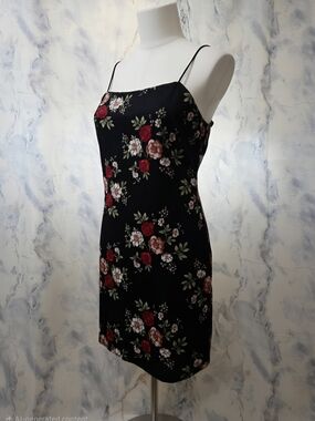SHEIN BLACK FLORAL MINI BODYCON CAMI DRESS